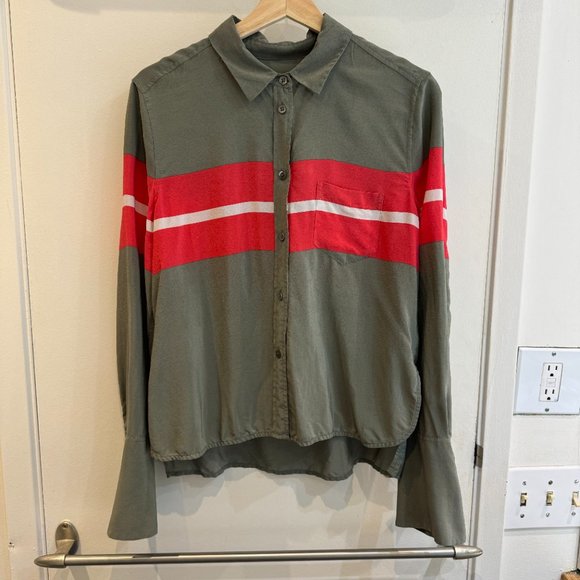 Equipment Green and Pink Striped Blouse - Picture 6 of 7